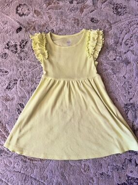 Bright Yellow-Green Ruffle-Sleeve Girls' Dress